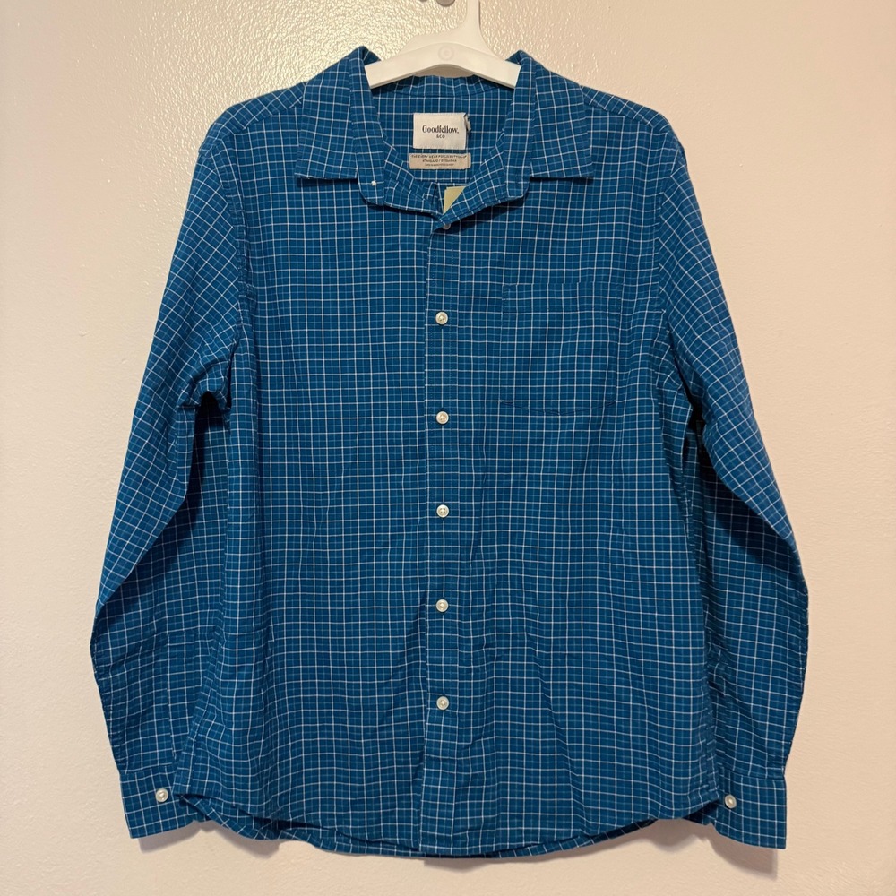 Goodfellow & Co Mens Teal Grid Every Wear Poplin Button-Up Shirt Large NWT